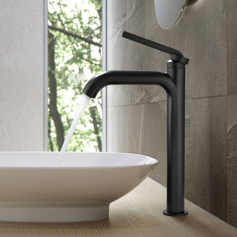 Robinet de lavabo vasque à poignée simple 12,38 "en laiton massif avec bonde, Noir mat