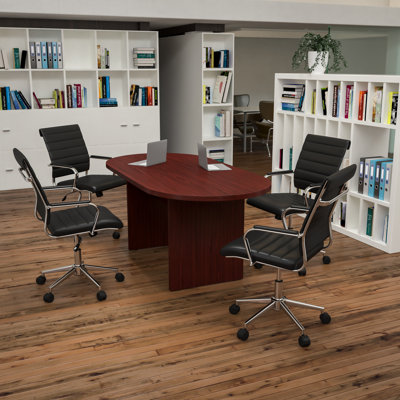 5 Piece Oval Conference Table Set with 4 LeatherSoft Ribbed Executive Chairs