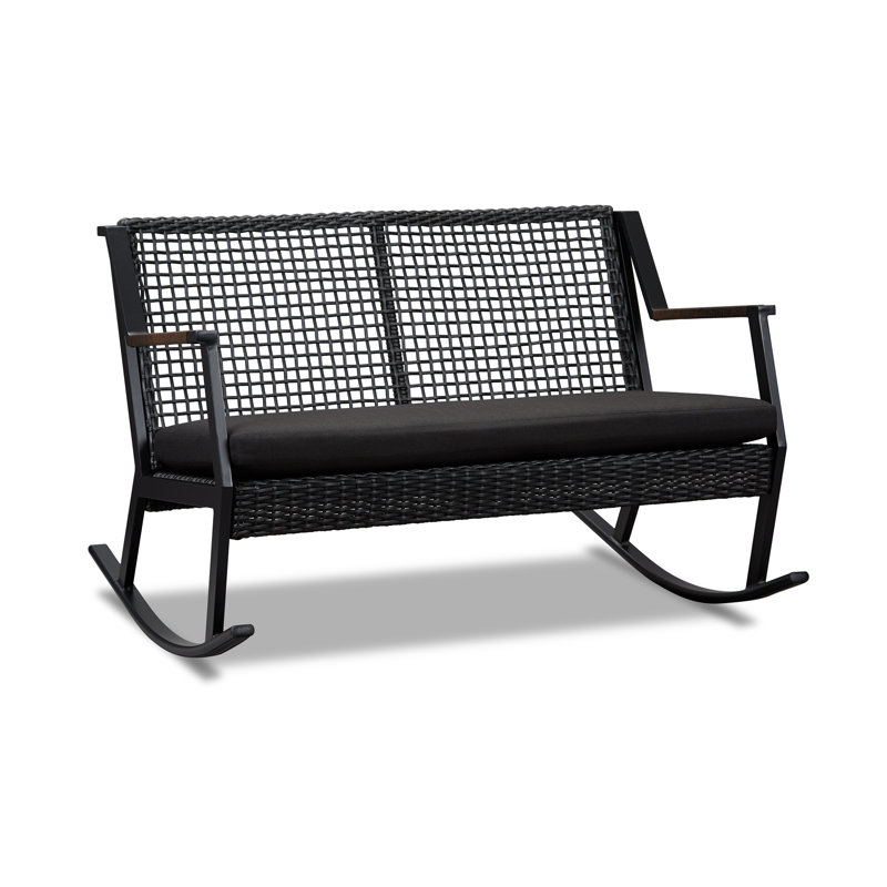 Calvin Two-Seat Rocking Bench With Cushion, Black