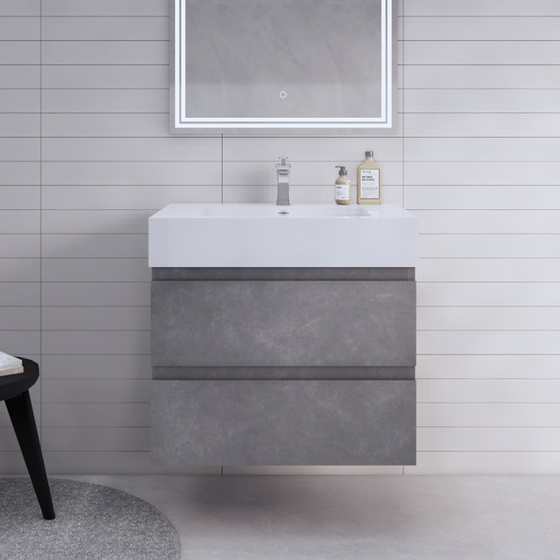 Ensemble de meuble-lavabo mural simple 30 po Babajide, Gris ciment