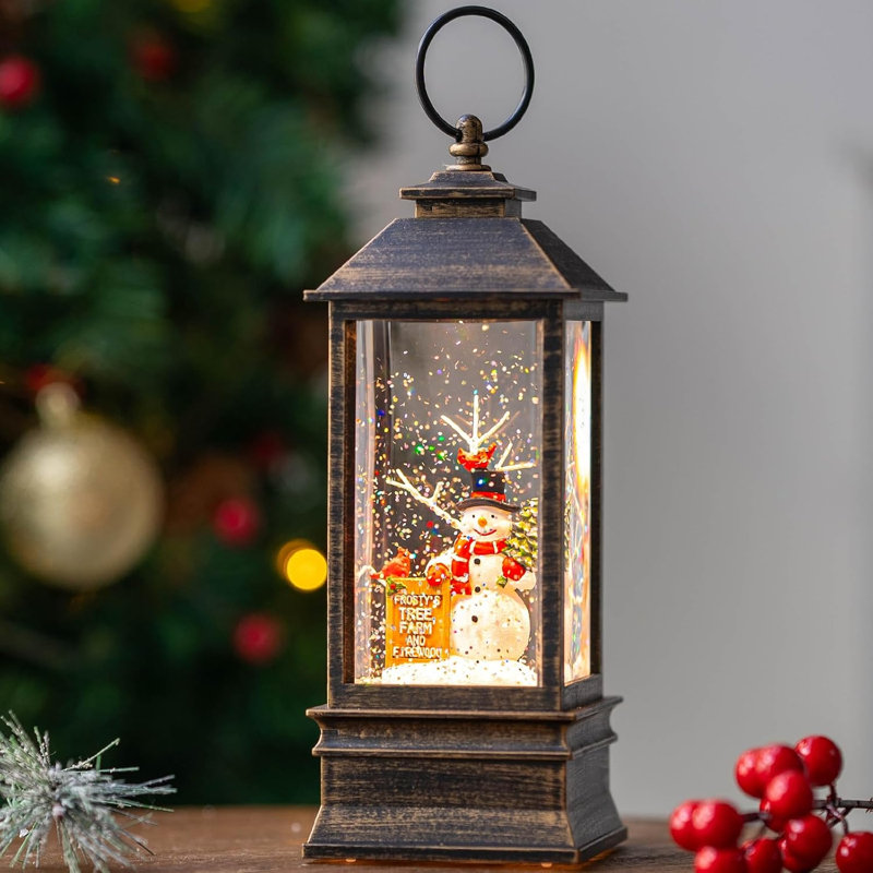 Boule à neige lumineuse de Noël avec bonhomme de neige, 27 cm, boule à eau scintillante avec musique et minuterie, fonctionne sur USB et piles. Décoration de Noël LED.