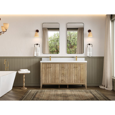 Atlanta Teak 60 In. W X 22 In. D Double Sink Bathroom Vanity In Light Graywashed With 2 In. Quartz