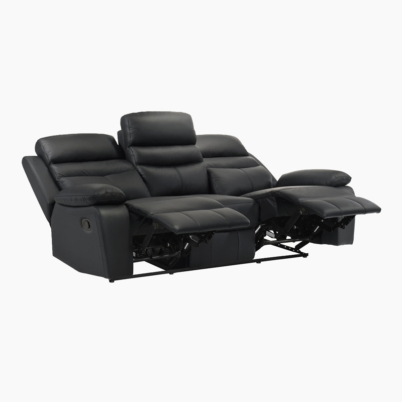 Hwang Manual Reclining Top Grain Leather 2-Piece Living Room Set with Foam over Pocket Coils Comfort, Black