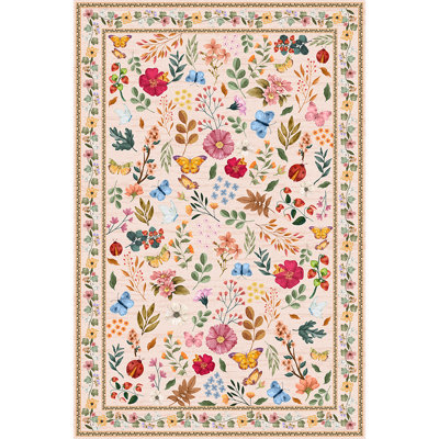 Washable Area Rug Soft Accent Carpet Vintage Inspired Distressed Low Pile for Living Room Dining Room Bedroom Den