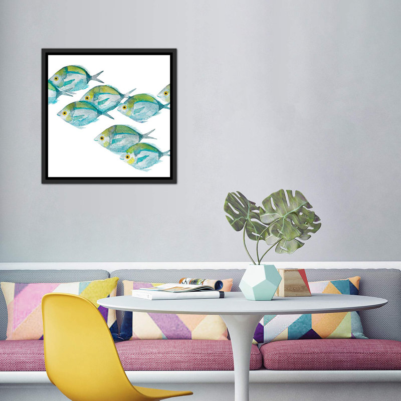 " Fishes ", No Mat, Distressed Black Framed Canvas, 37" H x 37" W x 1.5" D