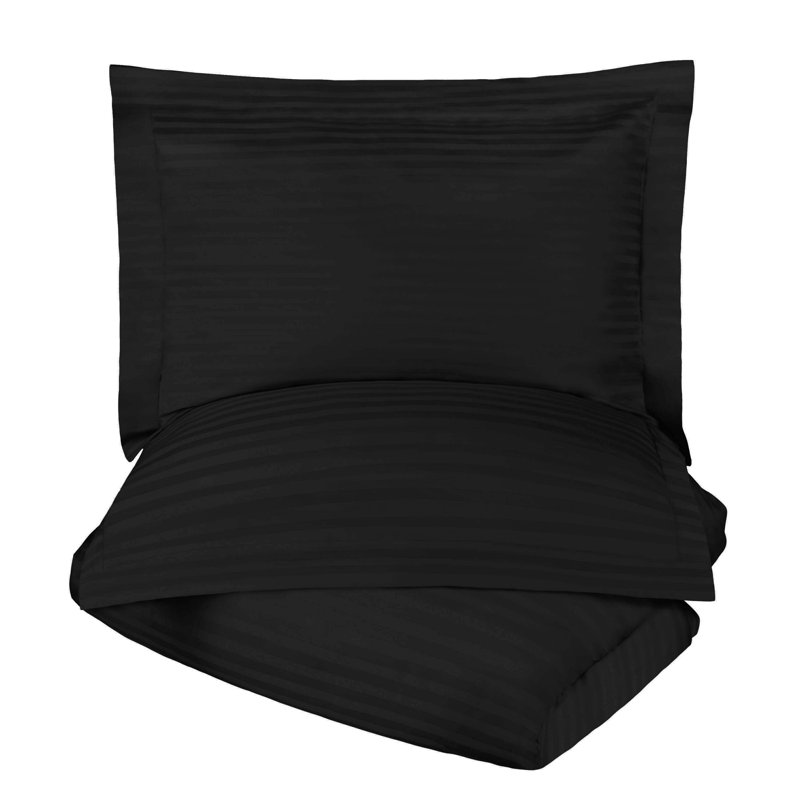 Luxor Treasures 100% Cotton Sateen Weave Striped - Set of 3, Full / Queen Duvet Cover + 2 Standard Shams, Black