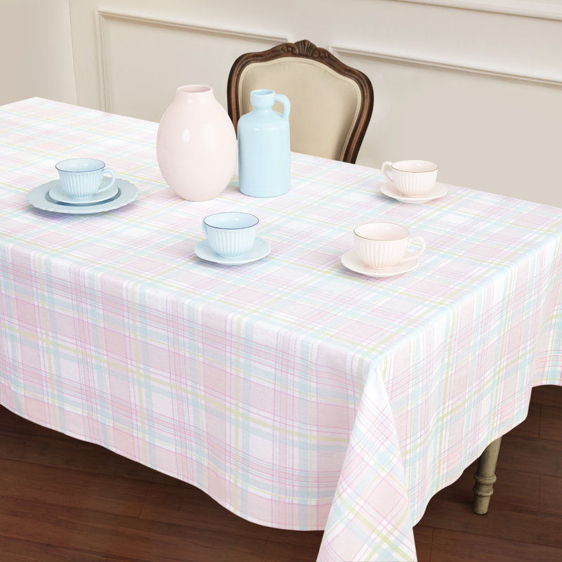 Palm Beach Plaid - 100% Pure Linen  Tablecloth, 120" x 60"