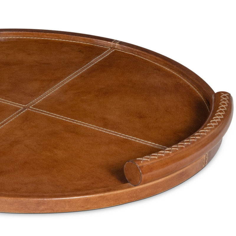 Forte Leather Tray Round Large (Black), Tan, 1.75" H x 18" W x 18" D