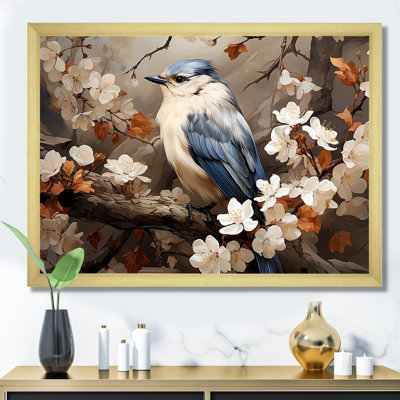 «Blue Floral Ethereal Bird» - art mural oiseau