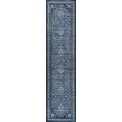 Dalyan Geometric Medallions Machine-Washable Blue/Gray Rug