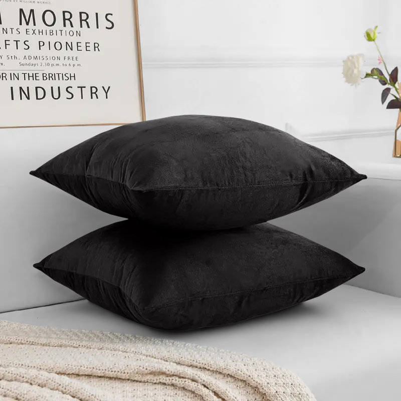 Square Luxury Velvet Cushion cover Pack of 2, Black