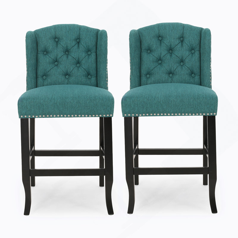 Ensemble de 2 tabourets de comptoir à oreilles capitonnés en tissu, bleu sarcelle, 2, Sarcelle