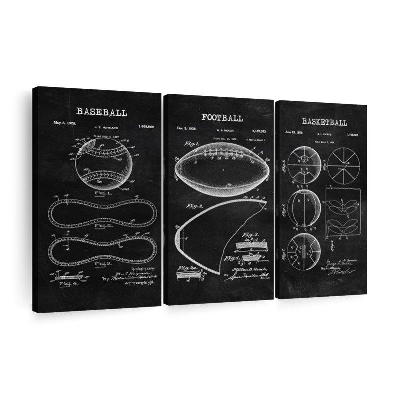 Ensemble de 3 balles de sport BW sur toile, H 28 po x l 45 po x P 1,25 po