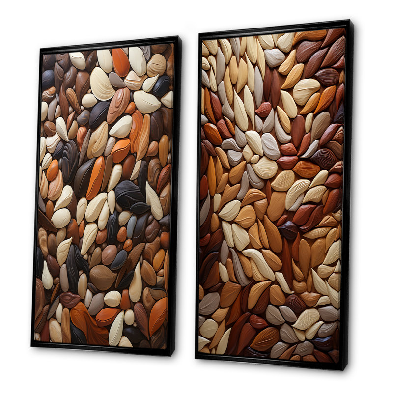 Haricots ballet collage de pierre - ensemble de 2 impressions sur toile cacao, H 28 po x l 25 po, Cadre flottant noir