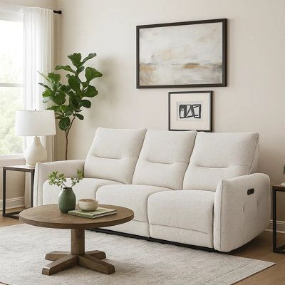 Lali Power Motion Recliner Sofa With USB Port, 3 Seater, Cream Chenille