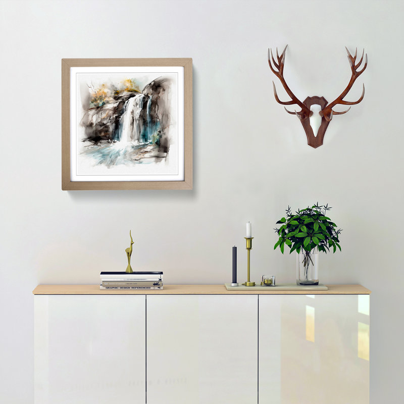 Waterfall Gestural Art - Framed Print, Oak