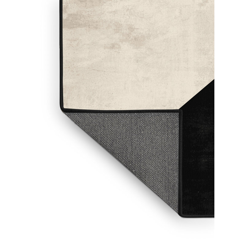 Tapis beige doux et moelleux à motif géométrique minimaliste Ealey, Rond 5 pi