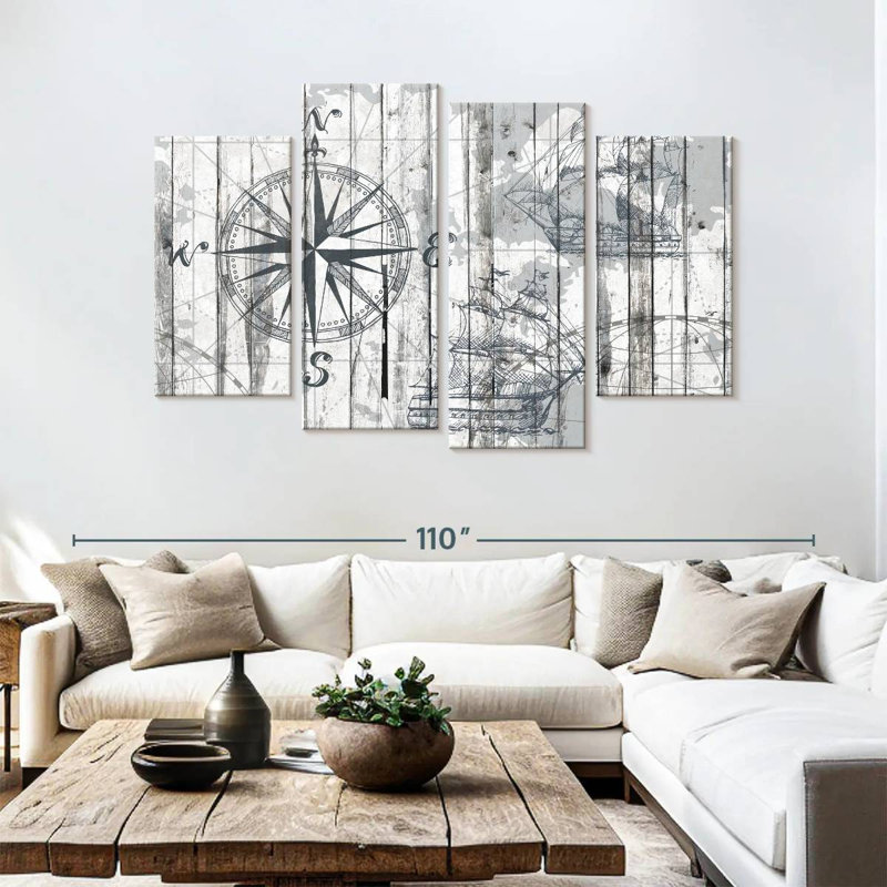 Boussole, reproduction sur toile, H 54 po x l 84 po x P 1,25 po