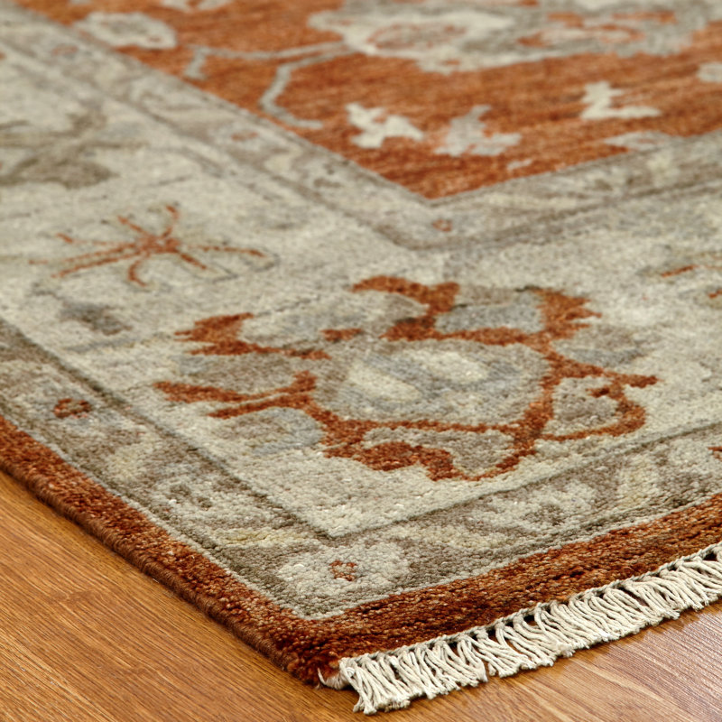 Prange Wool Oriental Area Rug in Rust/Ivory, Square 10'