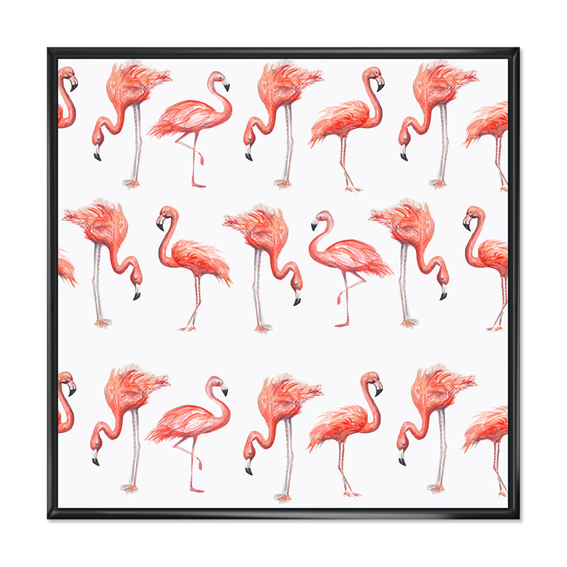 Flamant rose, croquis, H 30 po x l 30 po x P 1 po, Cadre flottant noir