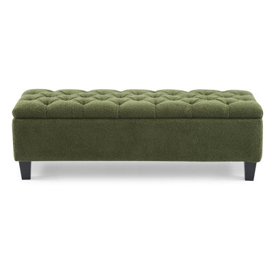 Banc avec rangement, finition bouclée, pieds en bois d'hévéa, performance de 300 lb, grand espace de rangement pour les nécessités, charnières à fermeture en douceur, salon élégant, l 51,09 po x P 17,88 po x P 16,06 po