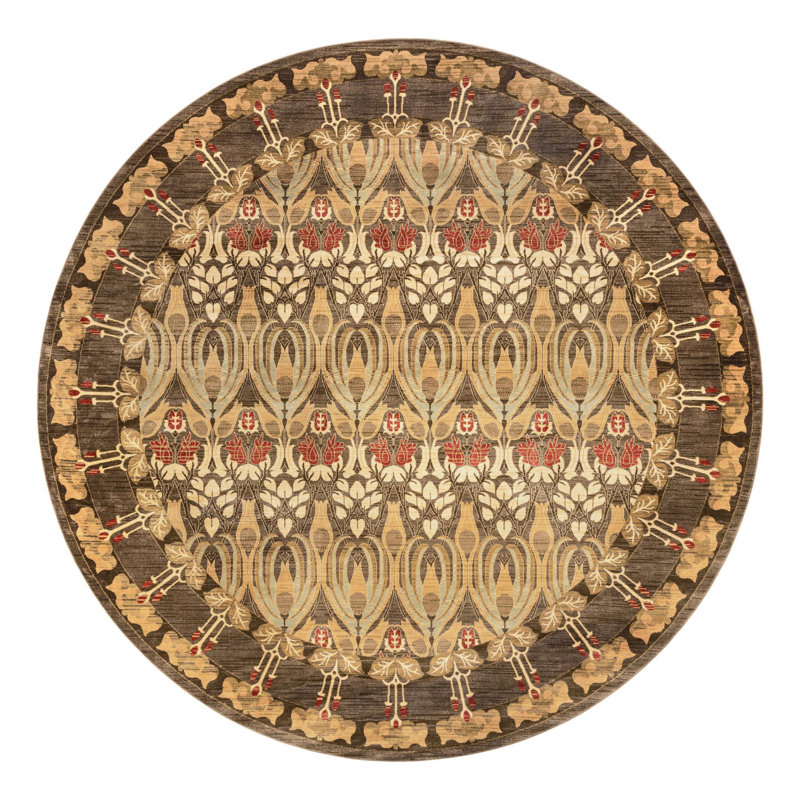 Moore Ikat Brown Area Rug, Round 13'1"