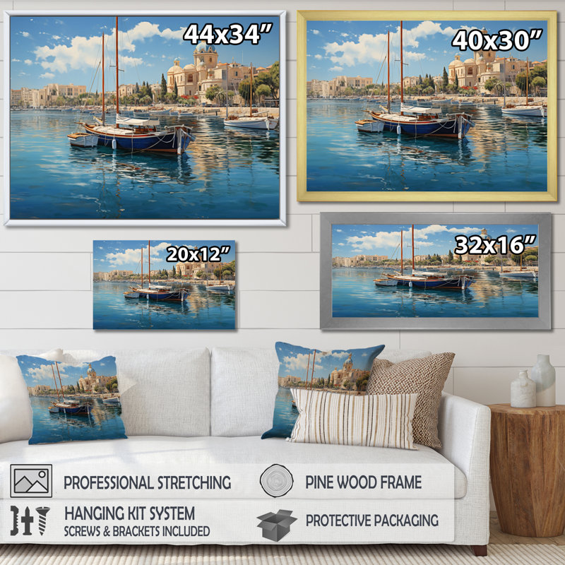 Spain Mediterranean Harbour In Valenciain II - Nautical & Beach Canvas Wall Art, Cadre simple blanc