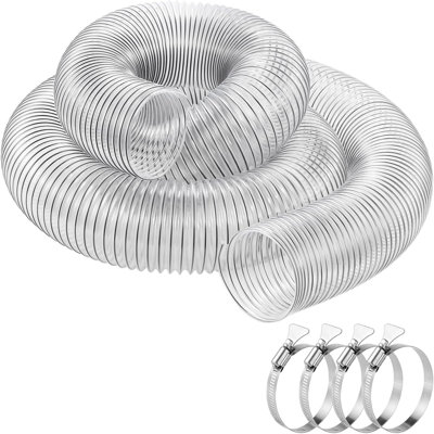 Trousse de tuyau d'aspirateur en PVC transparent haute résistance de 5 m, tuyau collecteur de poussière universel de 4 pouces de diamètre avec 6 connecteurs et colliers de serrage en acier inoxydable