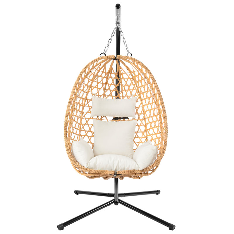 Single Person Wicker Swing Chair with Stand, Suitable for Indoor & Outdoor., Beige