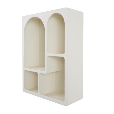 Cream Wooden Geometric 4 Cubby Room Wall Shelf with Arched Block Shapes