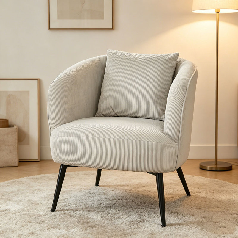 Fauteuil moderne en velours avec coussin, Beige