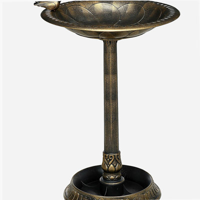 Outsunny 28" Antique Bird Bath with Pedestal Flower Planter Base, Vintage Style Decorative Birdbath & Bird Feeder Bowl, Decoration Yard Statue, Bronze