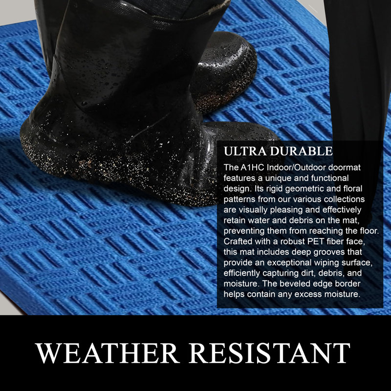 Ocossio Indoor/Outdoor Non-Slip Heavy-Duty Polypropylene Doormat with Rubber Backing – Criss Cross Design, Blue