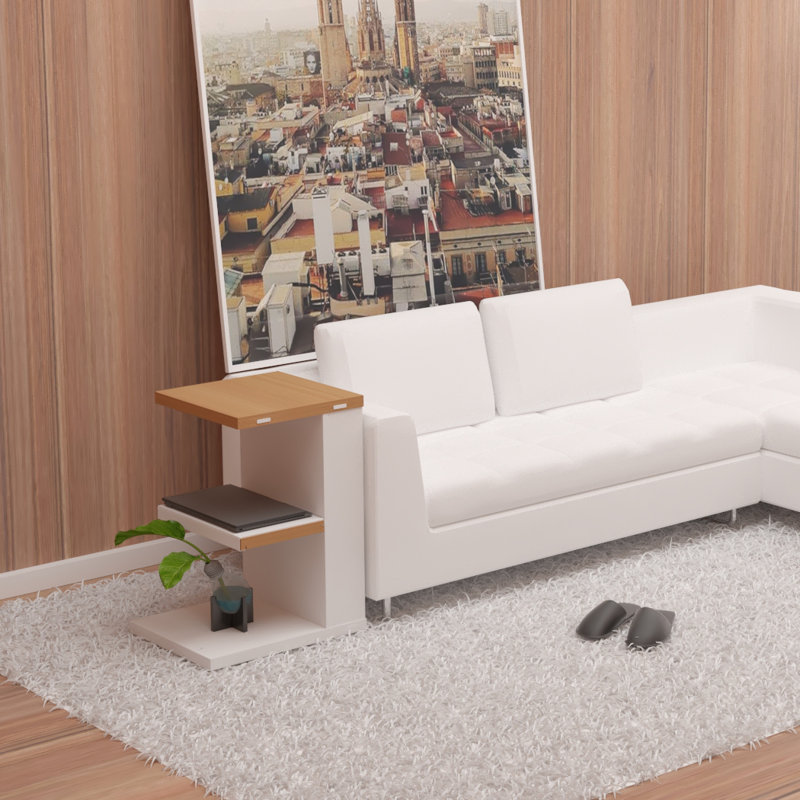Brookie Floor Shelf End Table, White/Beech