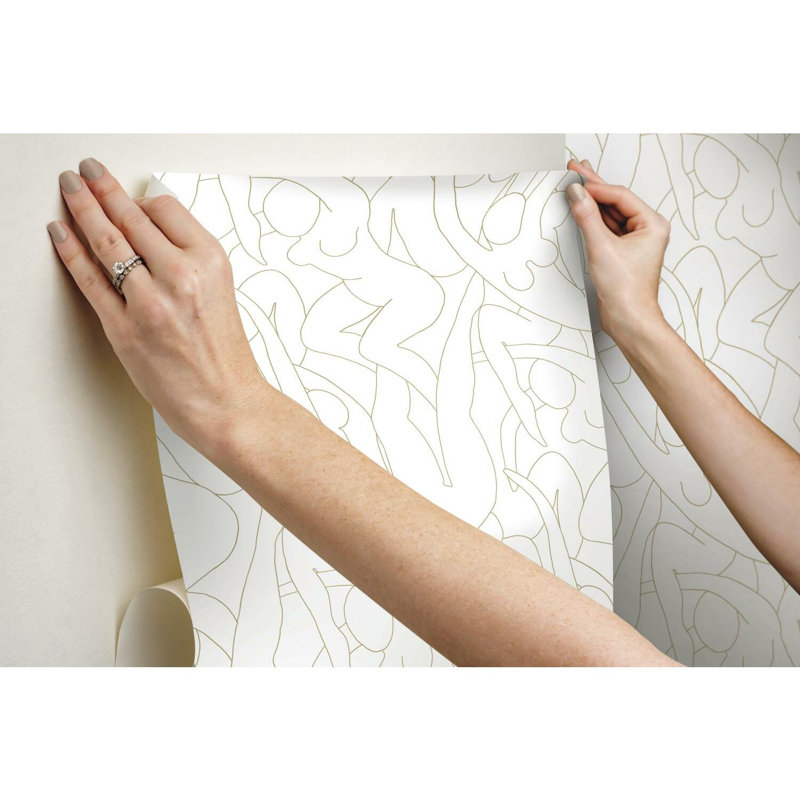 Head over Heels 33' L x 20.5" W Peel and Stick Wallpaper Roll, Gold Metallic