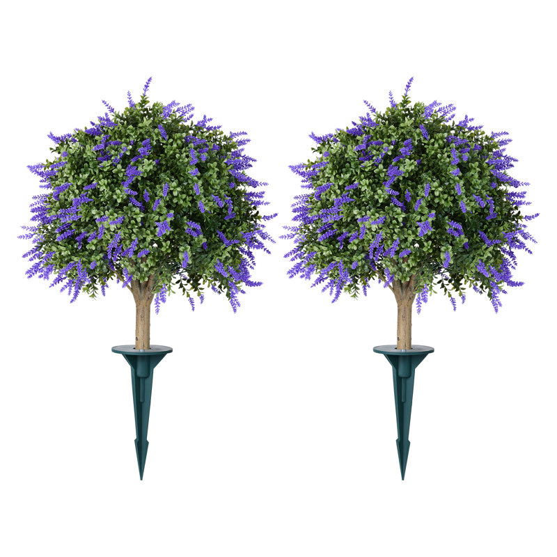 Adcock Artificial Lavender Topiary Ball Tree with Stake - UV Resistant Faux Boxwood Plant for Outdoor Front Porch & Garden Decor - Large 20" Diameter