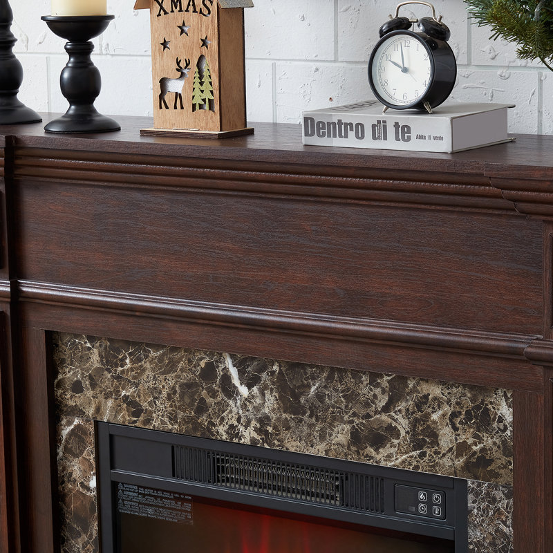 Electric Fireplace With Mantel, Fireplace Mantel, Fireplace Heater Freestanding, Realistic Stacked Stone Surround With Remote Control Timer LED Flame, Cherry, 45.66"W*11.8"D*40"H