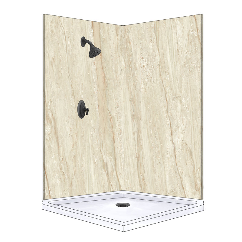 Polymarm 48" W 80" H 48" D Two Wall Composite Shower Wall Panel Surround, Diana Reale