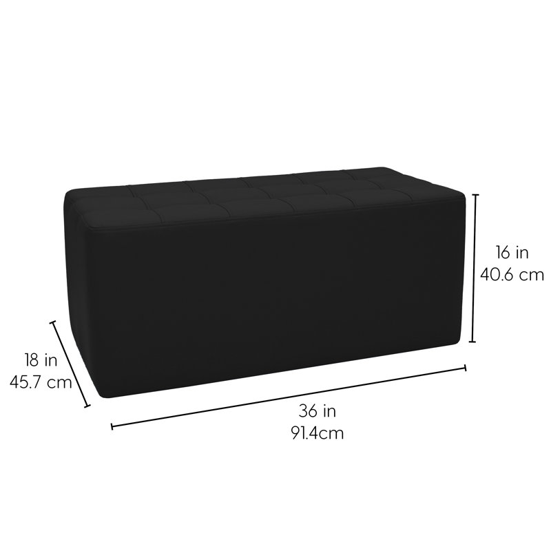 Faux Leather Ottoman, Black Faux Leather