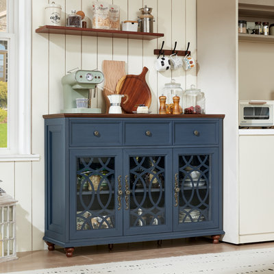 Sideboard Buffet Cabinet With Storage,48" Credenza With 3 Glass Doors & 3 Drawers,Adjustable Shelves Coffee Bar,Wood Kitchen Console Table For Dining Room,Living Room