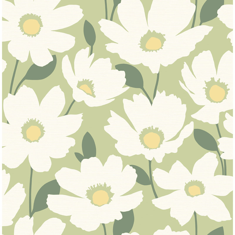 Papier peint floral gris Annaleena, Vert