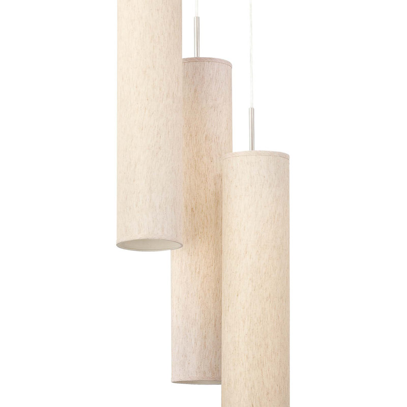 Luminaire suspendu cylindre grappe 6 lumières Jannon, Nickel brossé, Écru