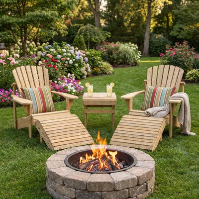 CMB-B | Ensemble de 4 chaises Adirondack en pin traité sous pression – 2 chaises Adirondack classiques d'extérieur avec 2 repose-pieds. Bois écologique résistant aux intempéries, par Weathercraft