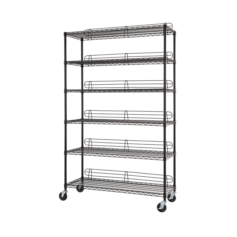 TRINITY EcoStorage 6-Tier NSF Wire Shelving Unit w/ Backstands and Wheels (48 in. W x 18 in. D), Satin Black