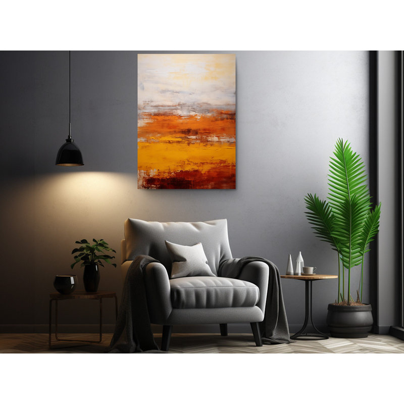 A Day In August, White, Orange And Red Abstract, Oil Painting Canvas Print, 18" H x 12" W