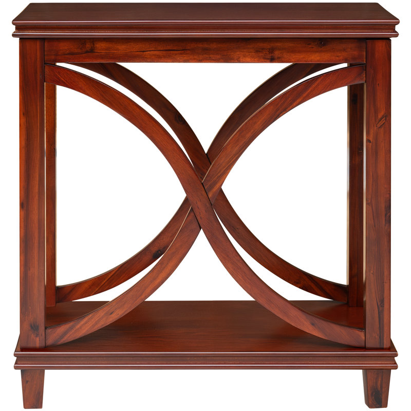 Solid Wood Rectangle Decorative Console Table, 2-Tier Side Table with X-Design Design, Cherry