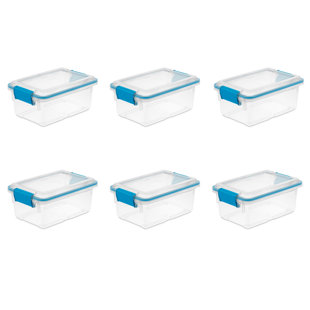 Sterilite 32 Qt Gasket Box, Stackable Storage Bin with Latching Lid and  Tight Seal, Plastic Container to Organize Basement, Clear Base and Lid,  4-Pack