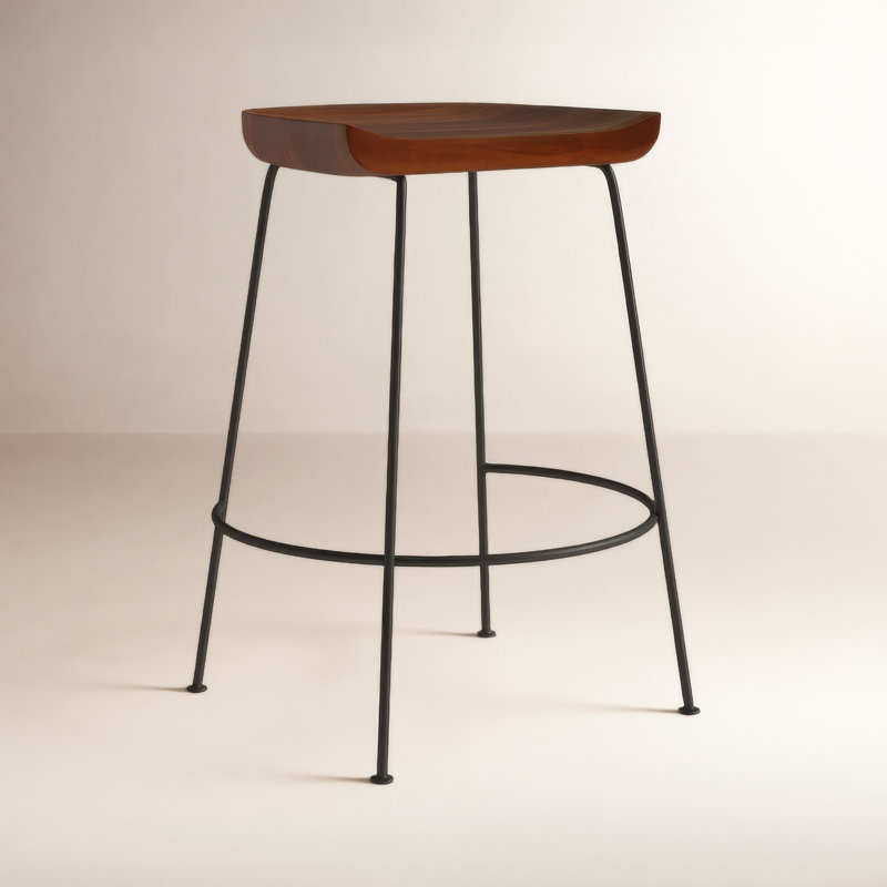Samanthia Counter Stool with Metal Frame, Chestnut/Black, Counter Stool (24.5" Seat Height)