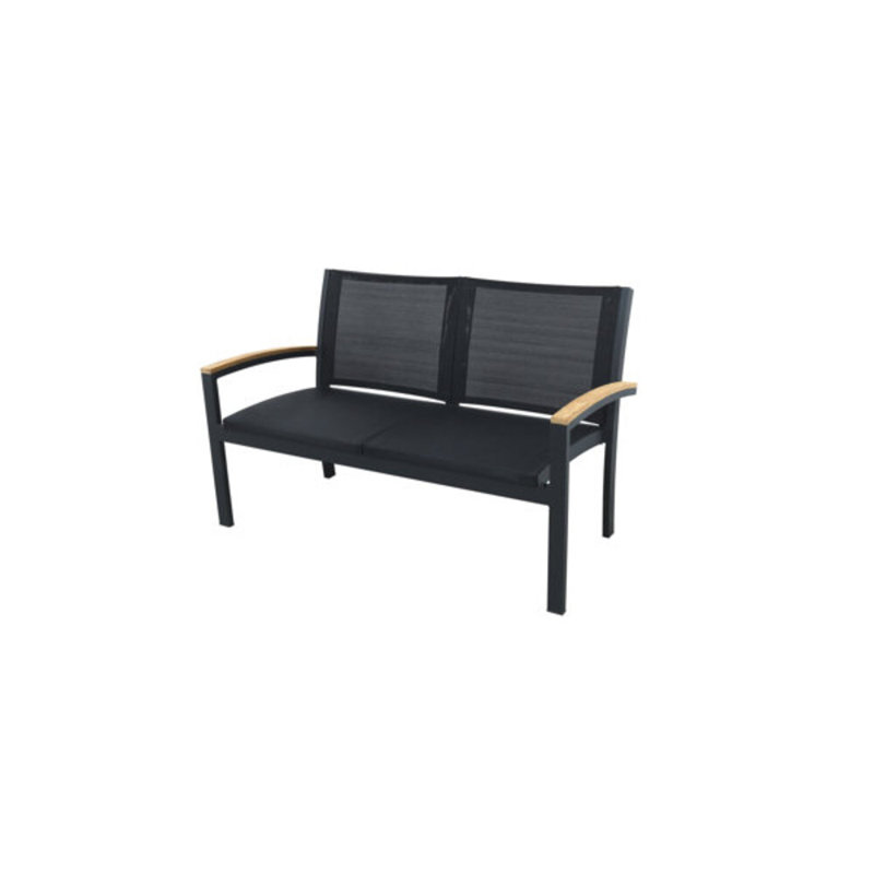Tribeca Outdoor 6 - Piece Teak Aluminum Lounge Set, 4 Pcs: 2 Tables, Sofa, Loveseat, Black/Brown