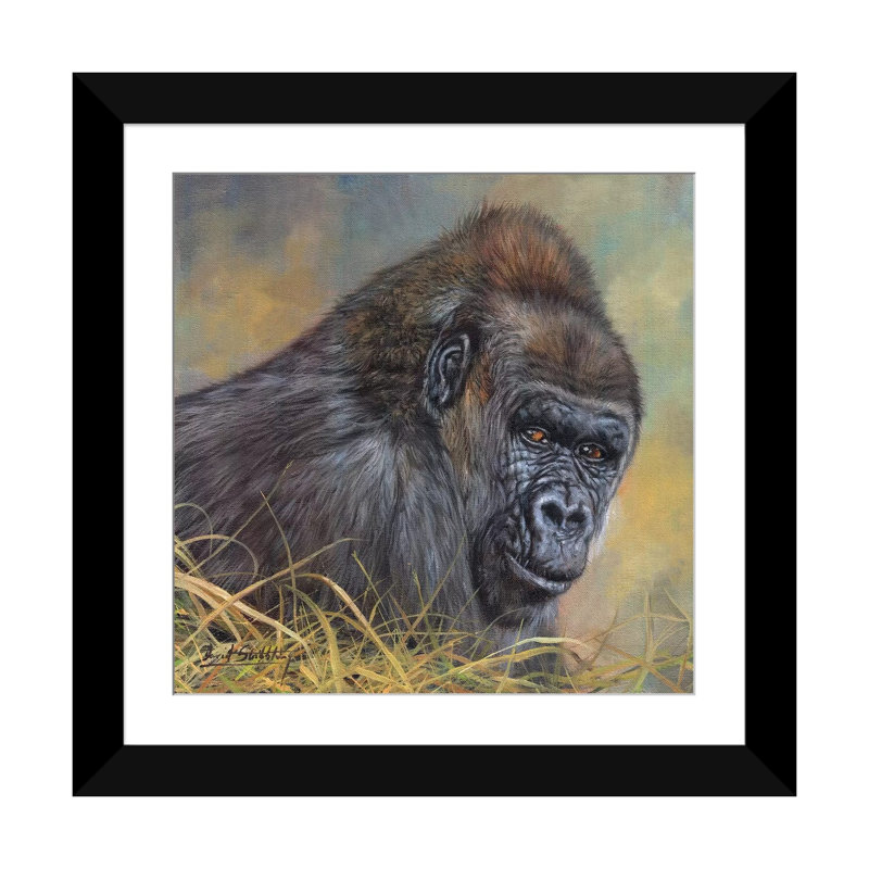 « gorilla », impression sur toile, Papier d'art encadré noir, Blanc, H 24 po x l 24 po x P 1 po